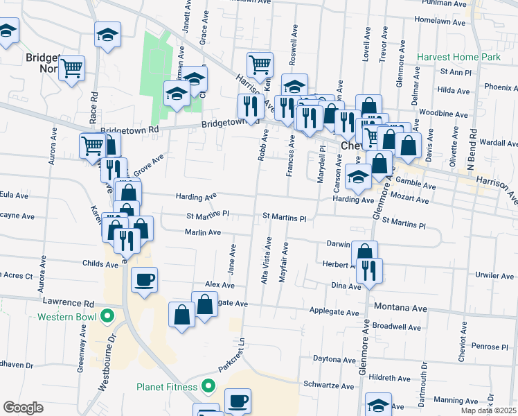 map of restaurants, bars, coffee shops, grocery stores, and more near in Cheviot