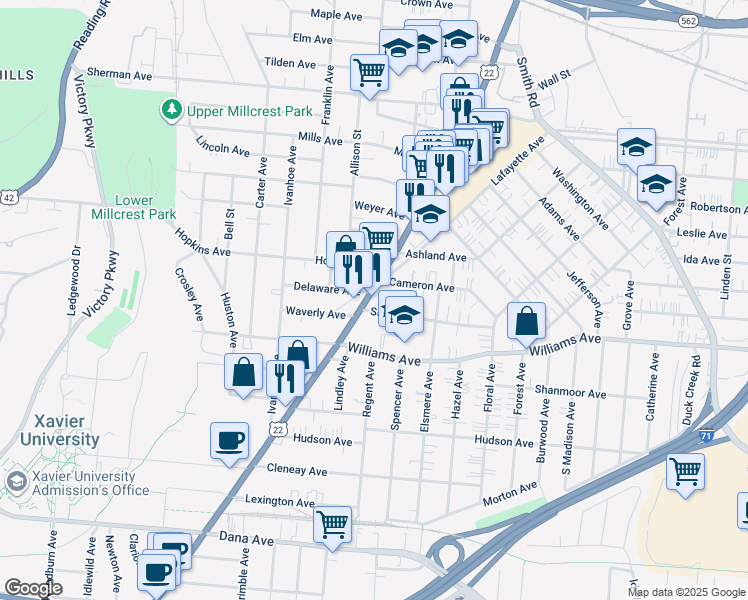 map of restaurants, bars, coffee shops, grocery stores, and more near 4120 Montgomery Road in Cincinnati