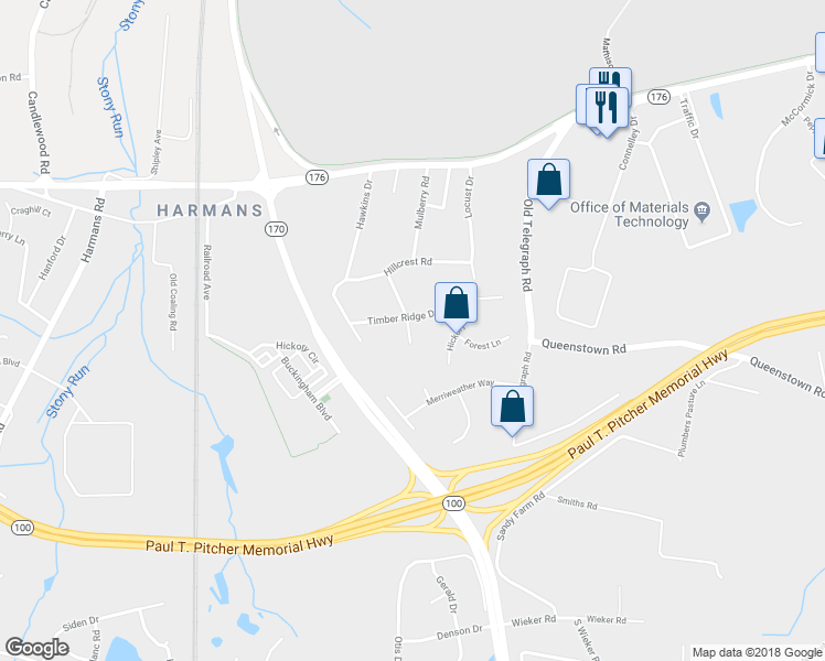 map of restaurants, bars, coffee shops, grocery stores, and more near 909 Timber Ridge Drive in Hanover