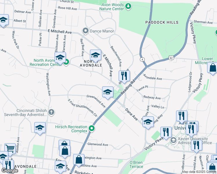 map of restaurants, bars, coffee shops, grocery stores, and more near in Cincinnati