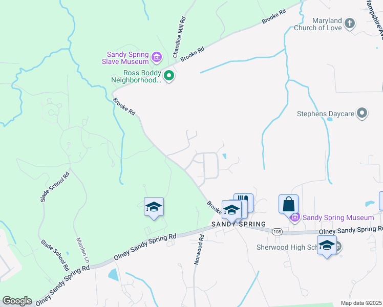 map of restaurants, bars, coffee shops, grocery stores, and more near 1008 Oakwood Manor Drive in Sandy Spring