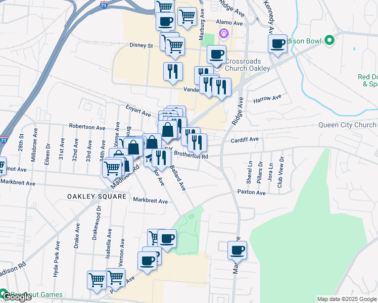map of restaurants, bars, coffee shops, grocery stores, and more near 4415 Marburg Avenue in Cincinnati
