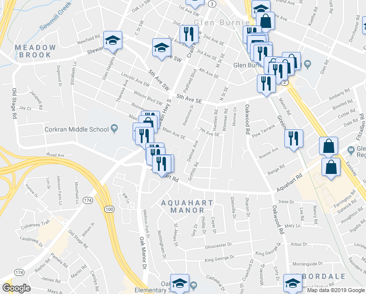 map of restaurants, bars, coffee shops, grocery stores, and more near 738 Heather Stone Loop in Glen Burnie
