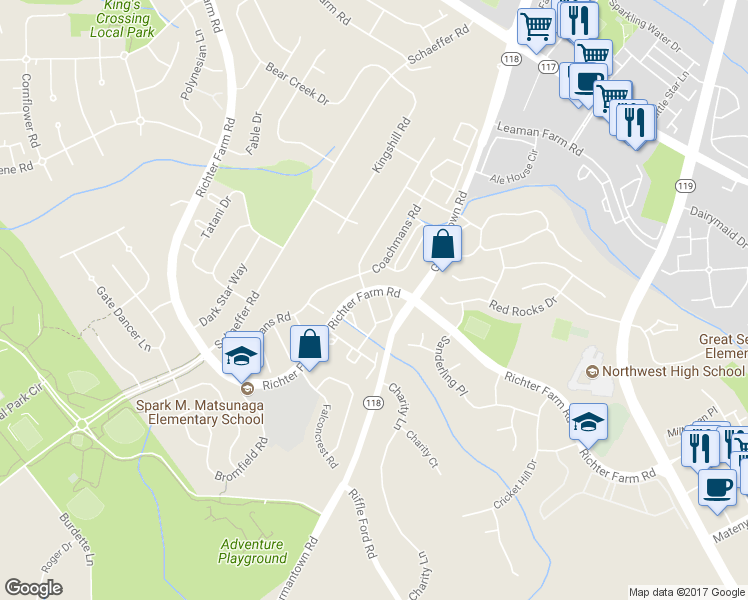 map of restaurants, bars, coffee shops, grocery stores, and more near 14000 Rockingham Road in Darnestown