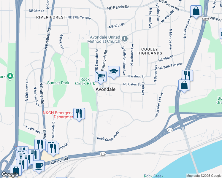 map of restaurants, bars, coffee shops, grocery stores, and more near 2915 Northeast Jaudon Street in Avondale