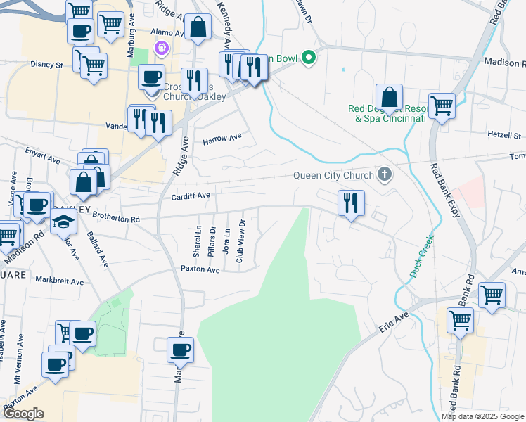 map of restaurants, bars, coffee shops, grocery stores, and more near 3546 Brotherton Road in Cincinnati