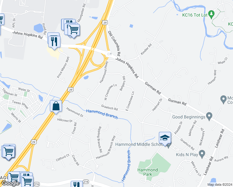 map of restaurants, bars, coffee shops, grocery stores, and more near 7910 Belgaro Road in Laurel