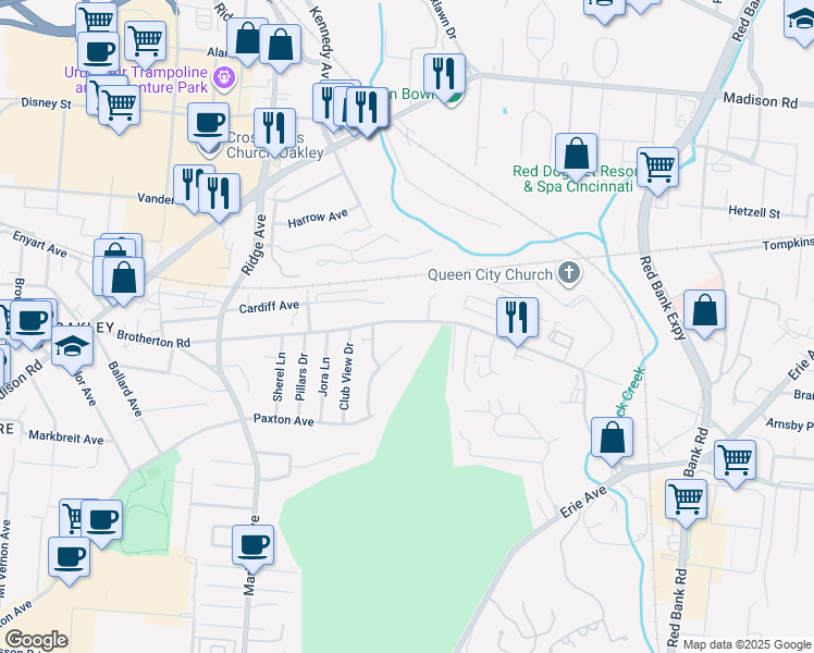 map of restaurants, bars, coffee shops, grocery stores, and more near 3643 Brotherton Road in Cincinnati
