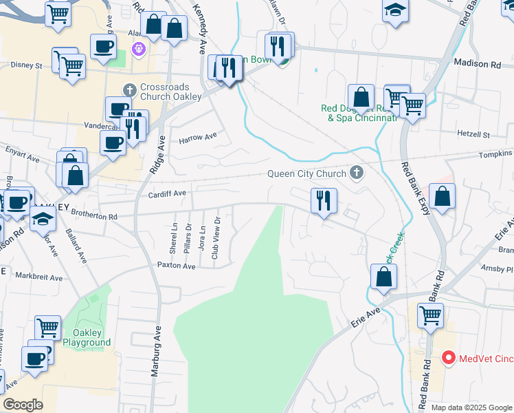 map of restaurants, bars, coffee shops, grocery stores, and more near 3647 Brotherton Road in Cincinnati