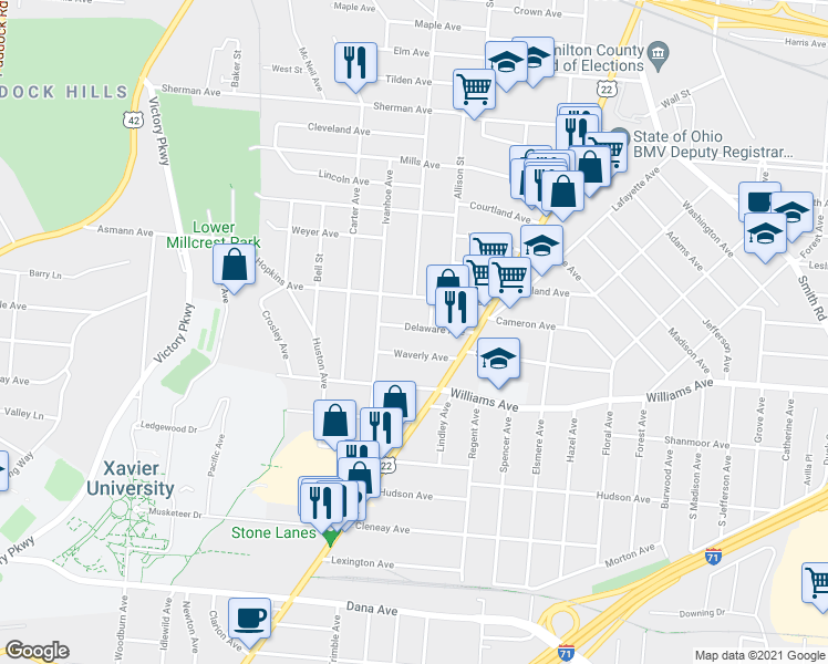 map of restaurants, bars, coffee shops, grocery stores, and more near 1922 Delaware Avenue in Norwood