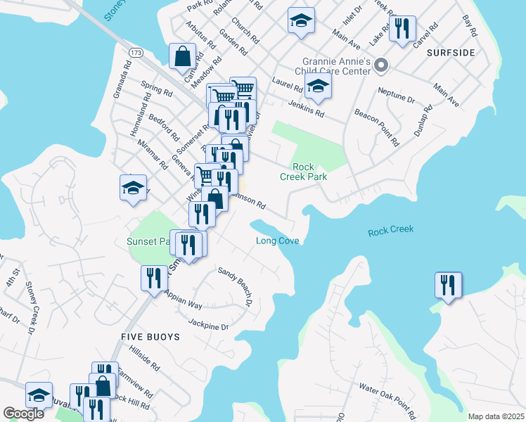 map of restaurants, bars, coffee shops, grocery stores, and more near 20 Johnson Road in Pasadena