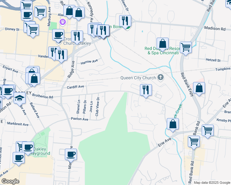 map of restaurants, bars, coffee shops, grocery stores, and more near 3647 Brotherton Road in Cincinnati