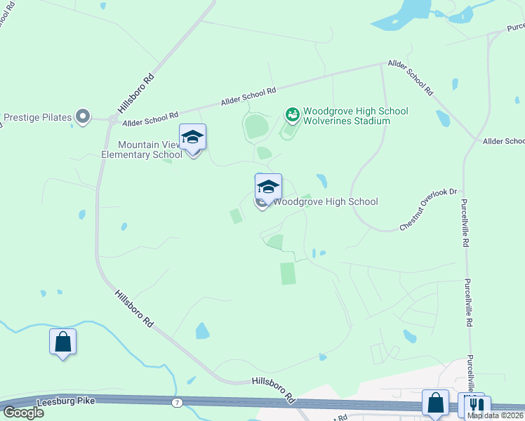map of restaurants, bars, coffee shops, grocery stores, and more near 36811 Allder School Road in Purcellville