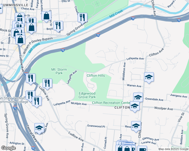 map of restaurants, bars, coffee shops, grocery stores, and more near 529 Windings Court in Cincinnati
