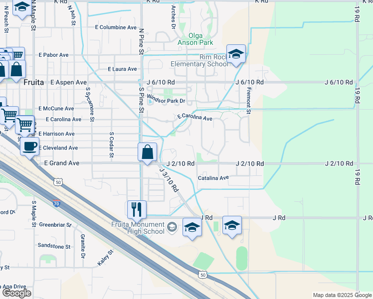 map of restaurants, bars, coffee shops, grocery stores, and more near 1824 J 2/10 Road in Fruita