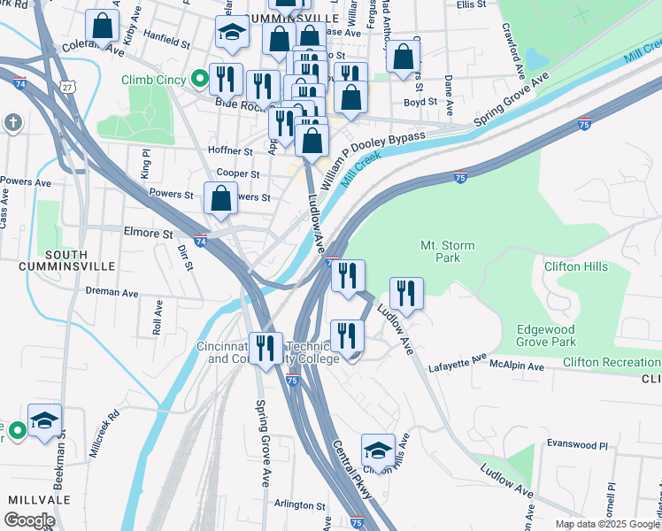 map of restaurants, bars, coffee shops, grocery stores, and more near 3744 Ludlow Avenue in Cincinnati