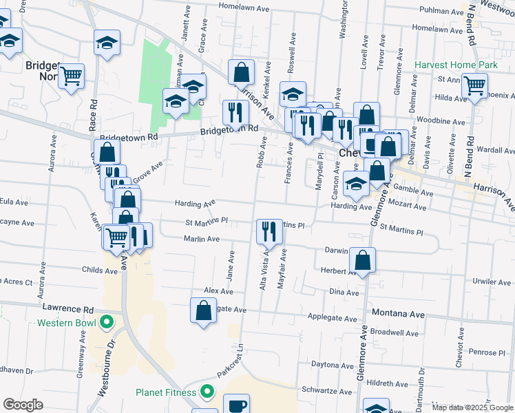 map of restaurants, bars, coffee shops, grocery stores, and more near in Cheviot