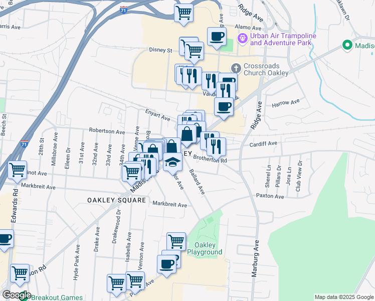map of restaurants, bars, coffee shops, grocery stores, and more near 3201 Madison Road in Cincinnati