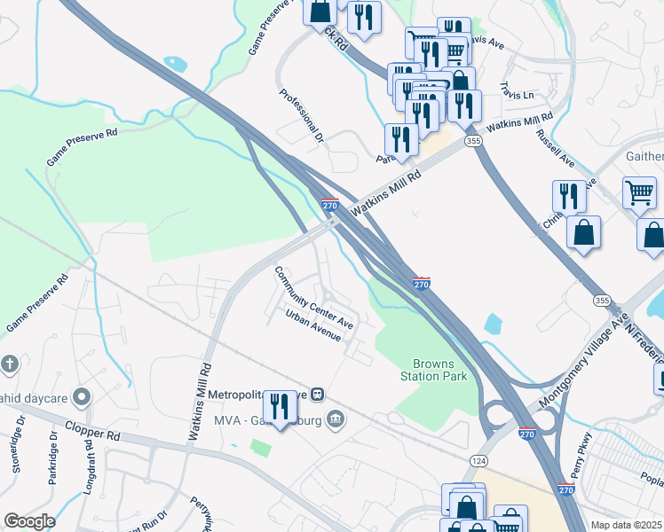 map of restaurants, bars, coffee shops, grocery stores, and more near 140 Liriope Place in Gaithersburg
