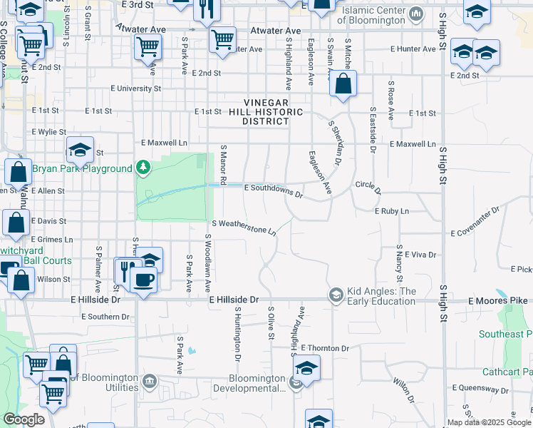 map of restaurants, bars, coffee shops, grocery stores, and more near 1099 South Ballantine Road in Bloomington