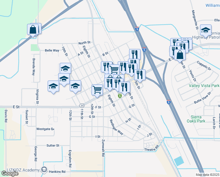 map of restaurants, bars, coffee shops, grocery stores, and more near 752 E Street in Williams