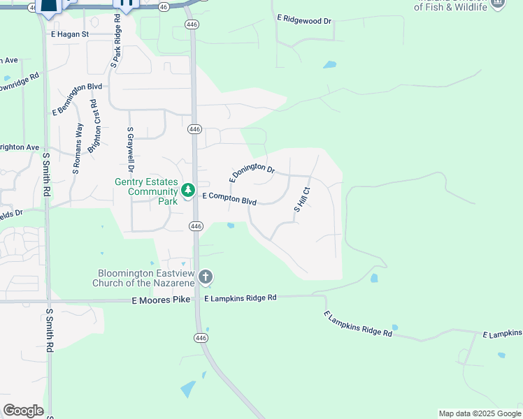 map of restaurants, bars, coffee shops, grocery stores, and more near 4592 East Compton Boulevard in Bloomington
