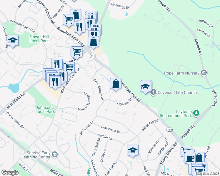 map of restaurants, bars, coffee shops, grocery stores, and more near 7617 Creekstone Court in Gaithersburg