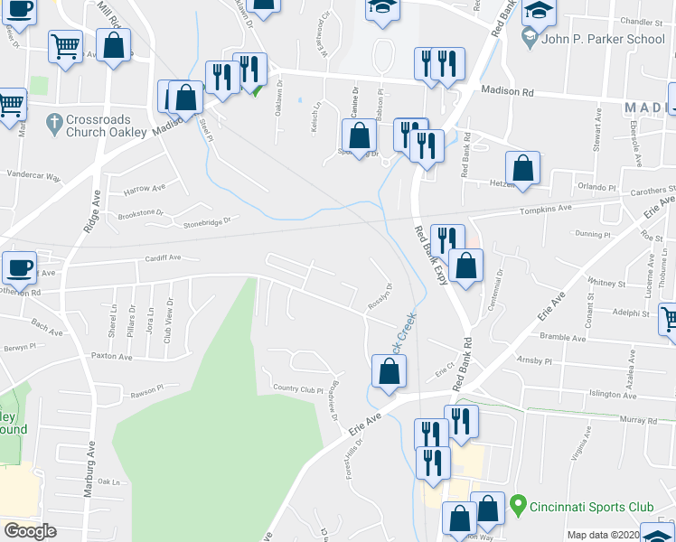 map of restaurants, bars, coffee shops, grocery stores, and more near 4220 Allendorf Drive in Cincinnati