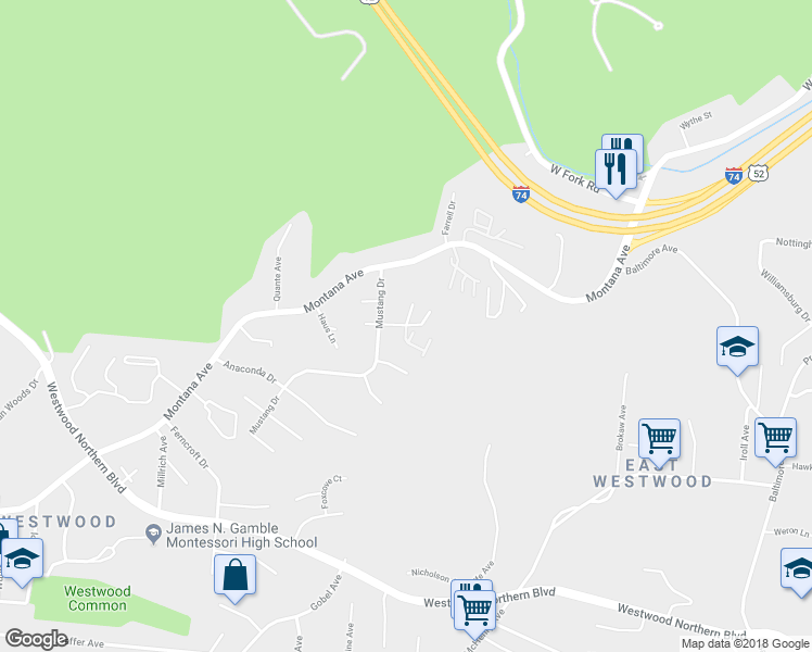 map of restaurants, bars, coffee shops, grocery stores, and more near 3898 Yearling Court in Cincinnati