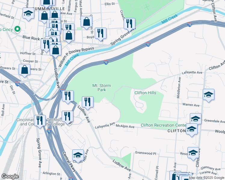 map of restaurants, bars, coffee shops, grocery stores, and more near 660 Lafayette Avenue in Cincinnati