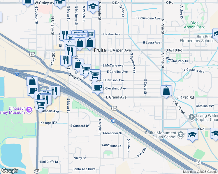 map of restaurants, bars, coffee shops, grocery stores, and more near 575 East Cleveland Avenue in Fruita