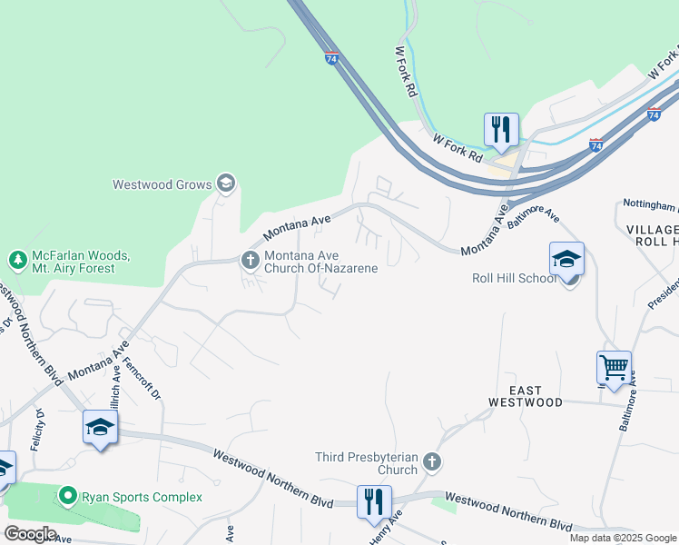 map of restaurants, bars, coffee shops, grocery stores, and more near 3924 Yearling Court in Cincinnati