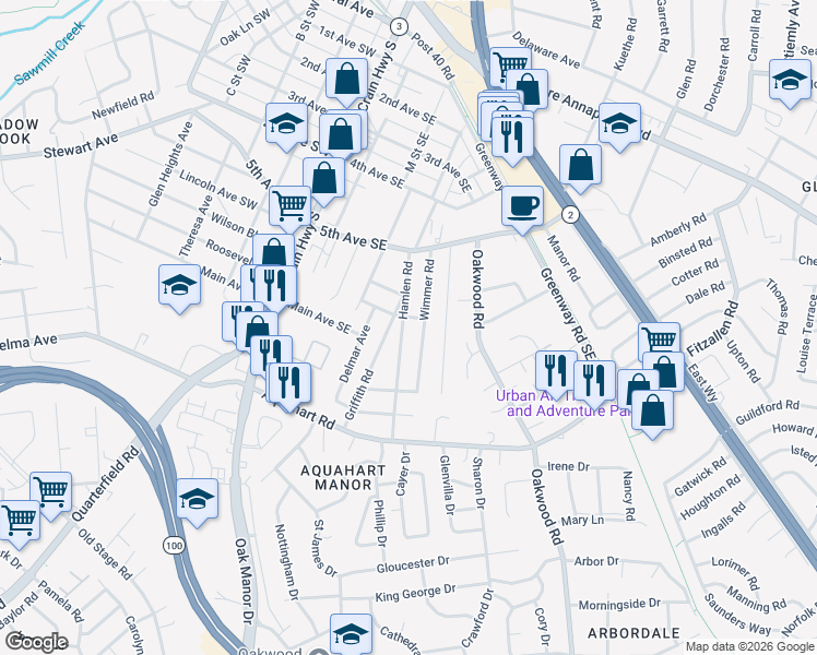 map of restaurants, bars, coffee shops, grocery stores, and more near 703 Hamlen Road in Glen Burnie