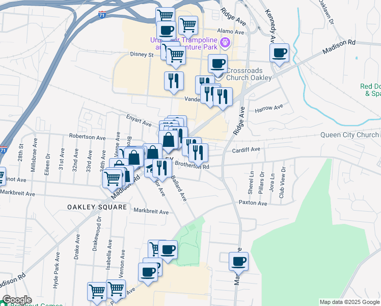 map of restaurants, bars, coffee shops, grocery stores, and more near 4415 Marburg Avenue in Cincinnati