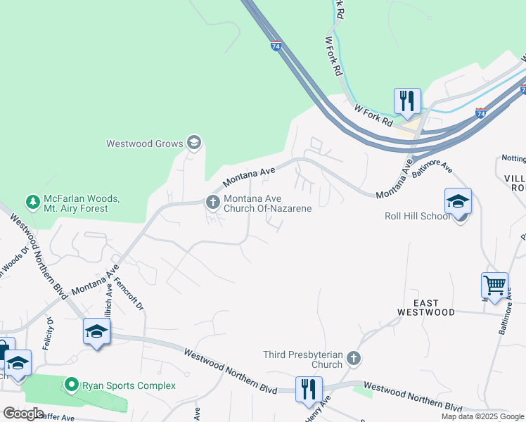 map of restaurants, bars, coffee shops, grocery stores, and more near 3924 Yearling Court in Cincinnati
