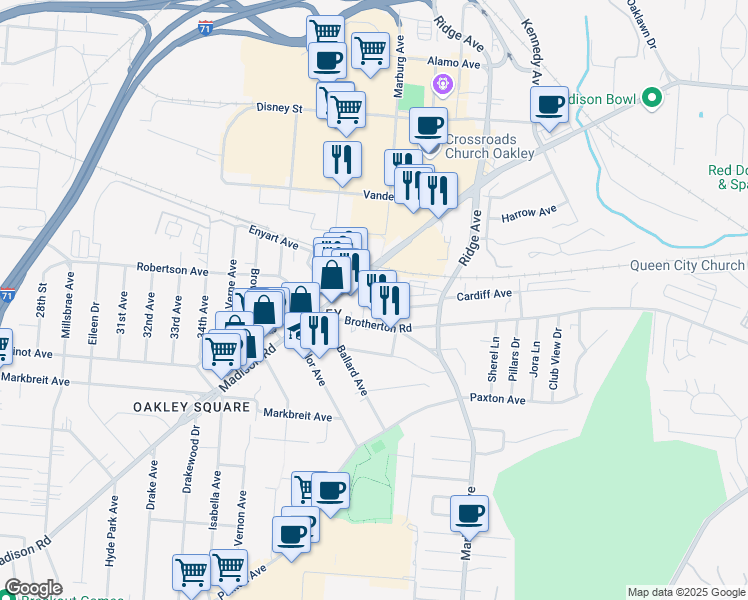 map of restaurants, bars, coffee shops, grocery stores, and more near 4415 Marburg Avenue in Cincinnati