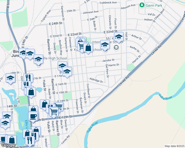 map of restaurants, bars, coffee shops, grocery stores, and more near 522 East 17th Street in Marysville