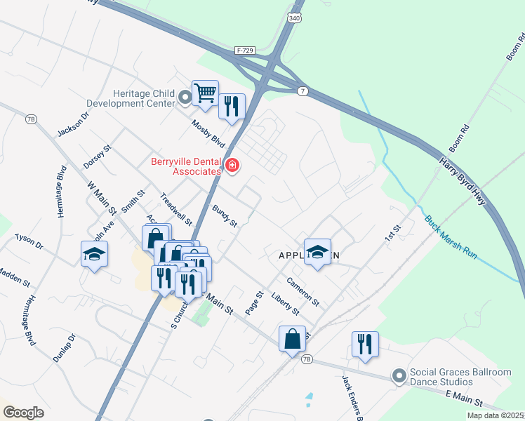 map of restaurants, bars, coffee shops, grocery stores, and more near in Berryville