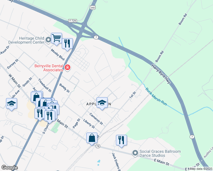 map of restaurants, bars, coffee shops, grocery stores, and more near 437 Page Street in Berryville