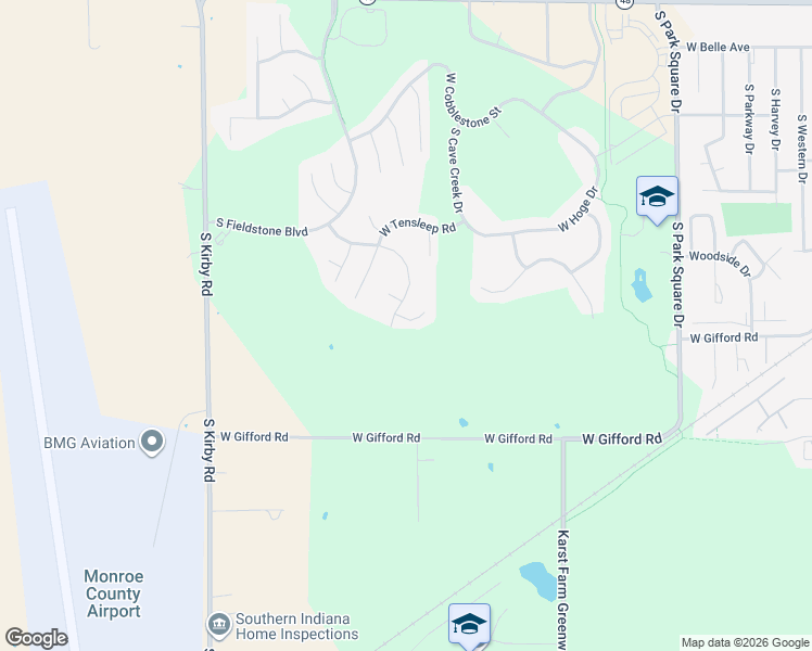 map of restaurants, bars, coffee shops, grocery stores, and more near 5585 West Buckskin Court in Bloomington