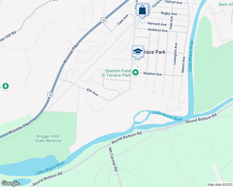 map of restaurants, bars, coffee shops, grocery stores, and more near 801 Princeton Drive in Terrace Park