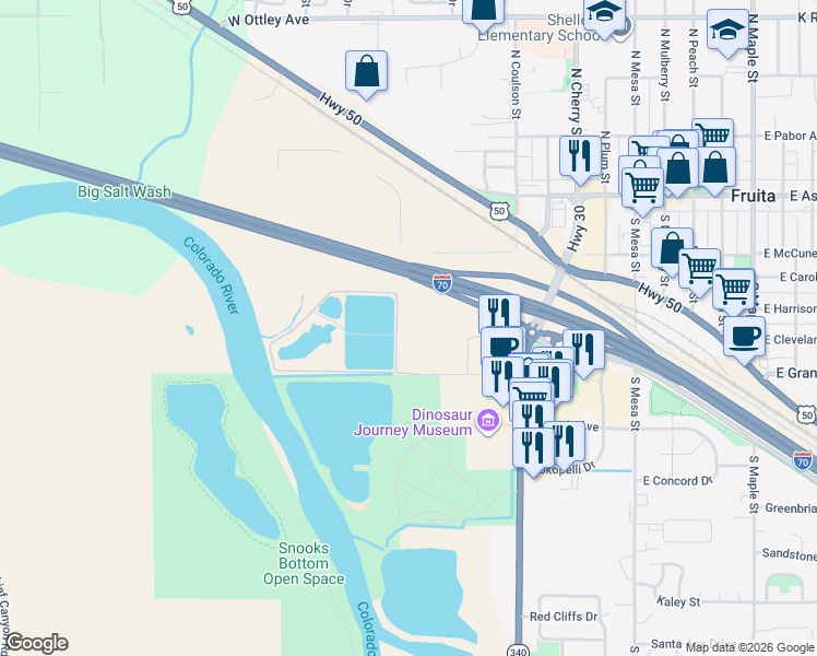 map of restaurants, bars, coffee shops, grocery stores, and more near 853 Raptor Road in Fruita