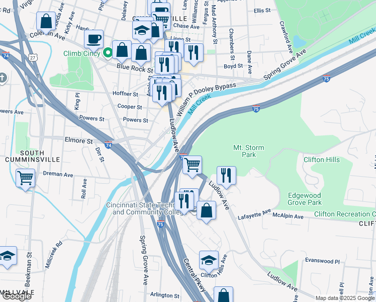 map of restaurants, bars, coffee shops, grocery stores, and more near 3744 Ludlow Avenue in Cincinnati