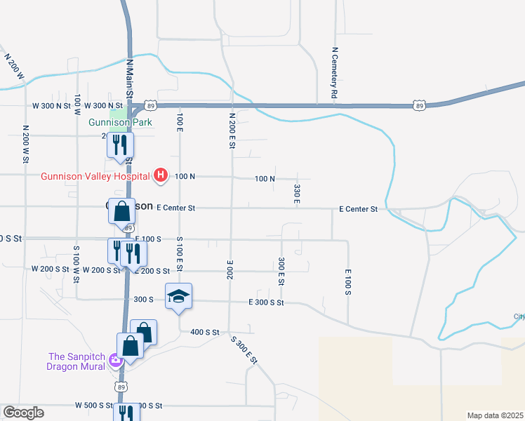 map of restaurants, bars, coffee shops, grocery stores, and more near 230 West Center Street in Gunnison