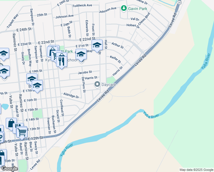 map of restaurants, bars, coffee shops, grocery stores, and more near 1100 East 17th Street in Marysville