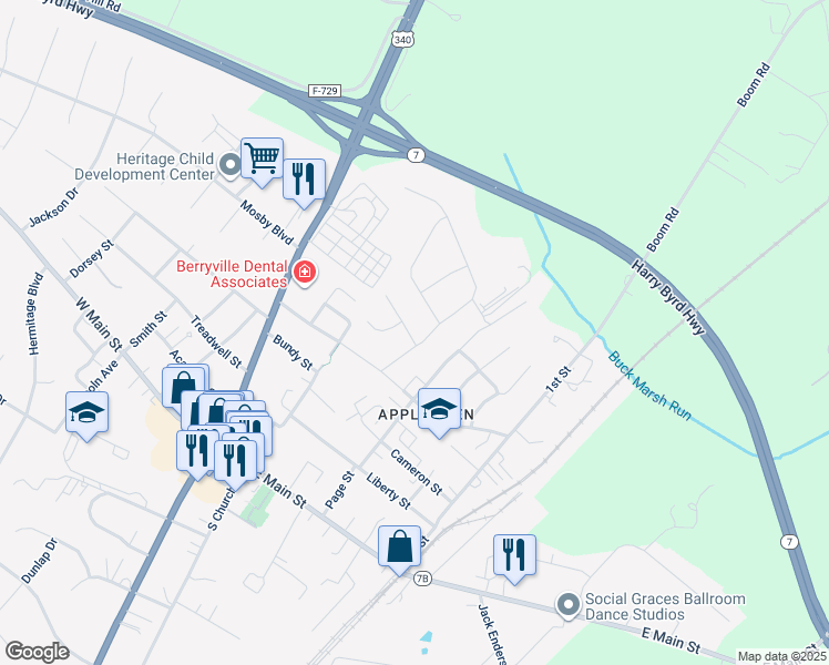 map of restaurants, bars, coffee shops, grocery stores, and more near 42 Pulliam Court in Berryville