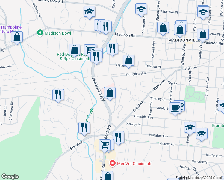 map of restaurants, bars, coffee shops, grocery stores, and more near 4440 Red Bank Road in Cincinnati