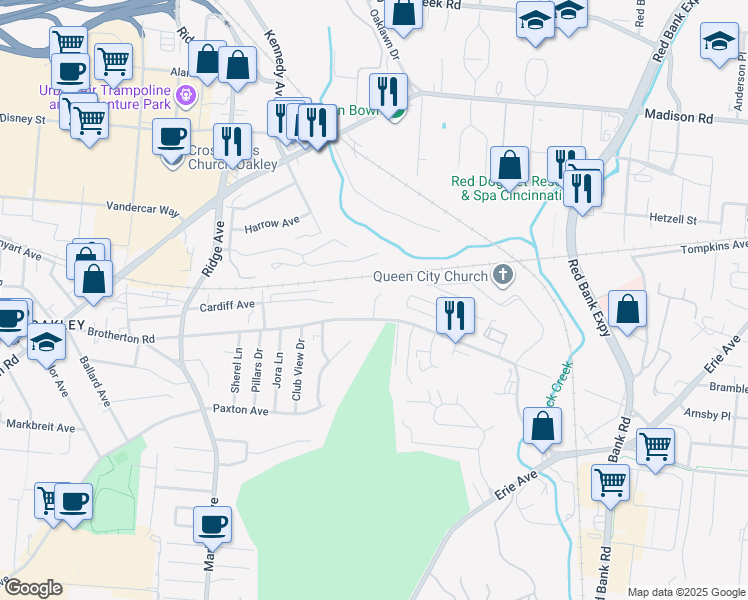 map of restaurants, bars, coffee shops, grocery stores, and more near 3680 Brotherton Road in Cincinnati