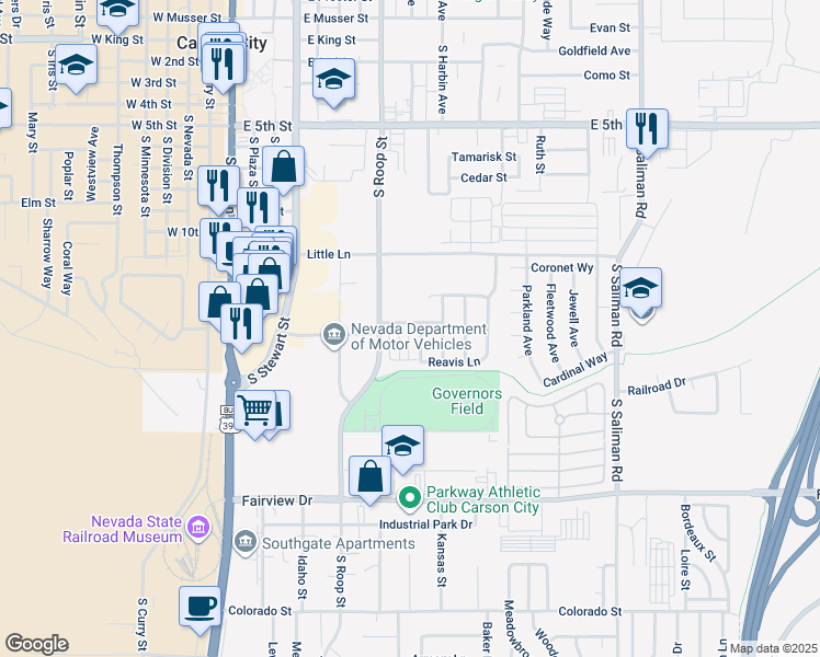 map of restaurants, bars, coffee shops, grocery stores, and more near 1201 Fonterra Way in Carson City