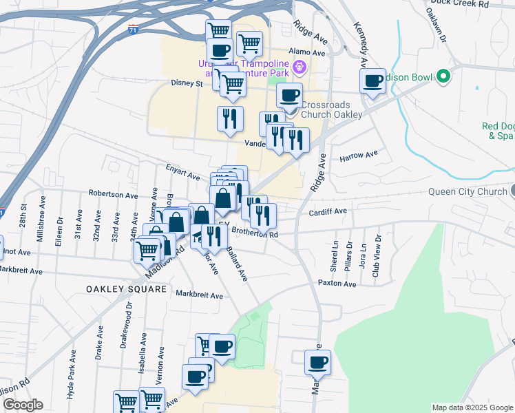 map of restaurants, bars, coffee shops, grocery stores, and more near 4382 Marburg Avenue in Cincinnati